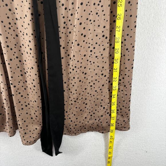 ANN TAYLOR LOFT Dress L Polka Dot Blouson Knee Length Cinched Sleeveless Brown - Picture 14 of 15